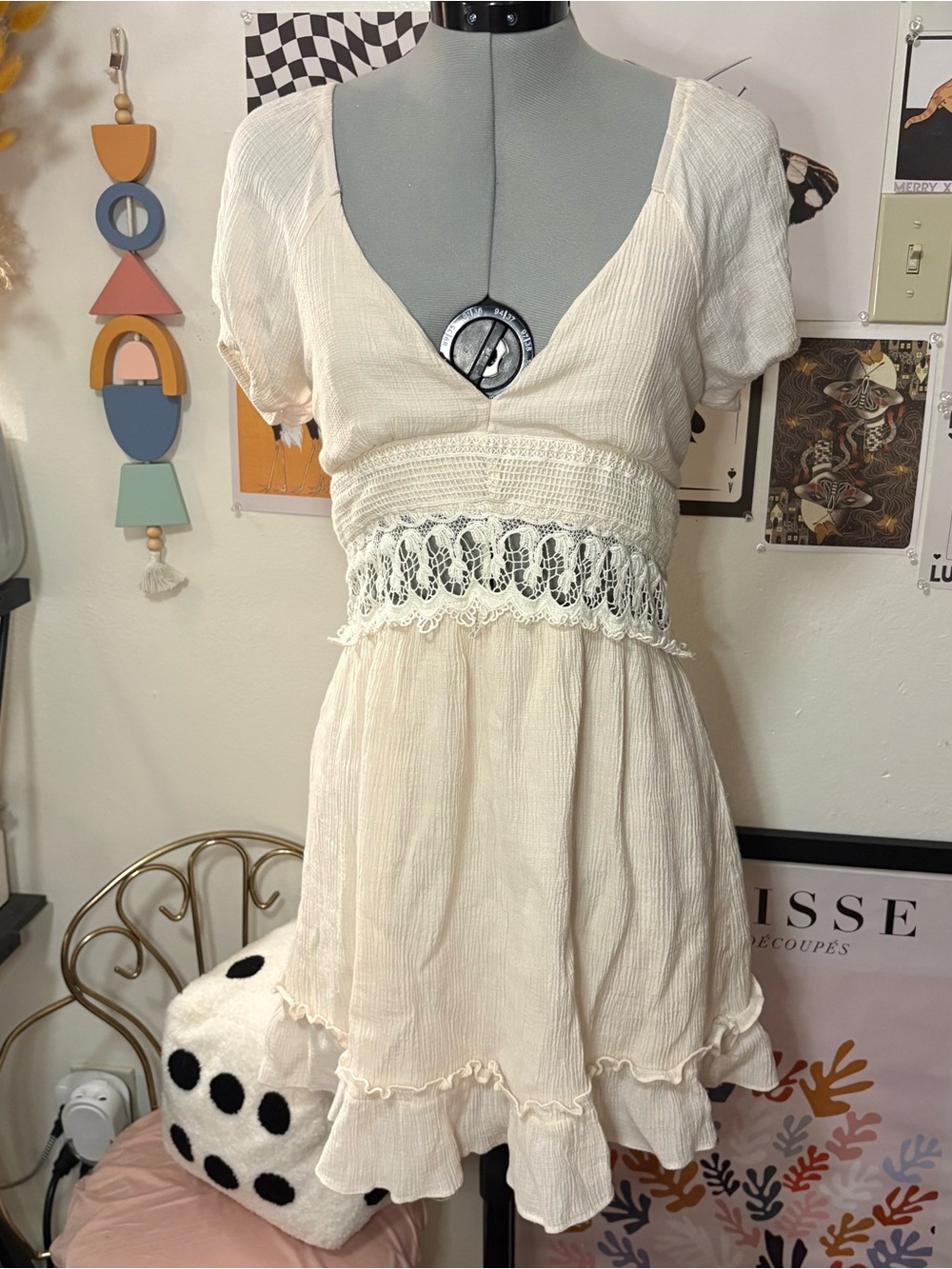 Lulus Cream Crochet Lace Cutout Mini Dress Size M
